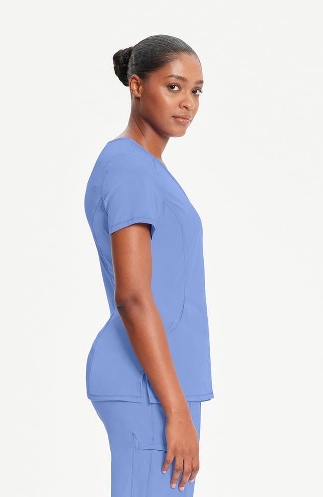 Infinity Women's 4-Pocket Knit Panel Mock Wrap Scrub Top