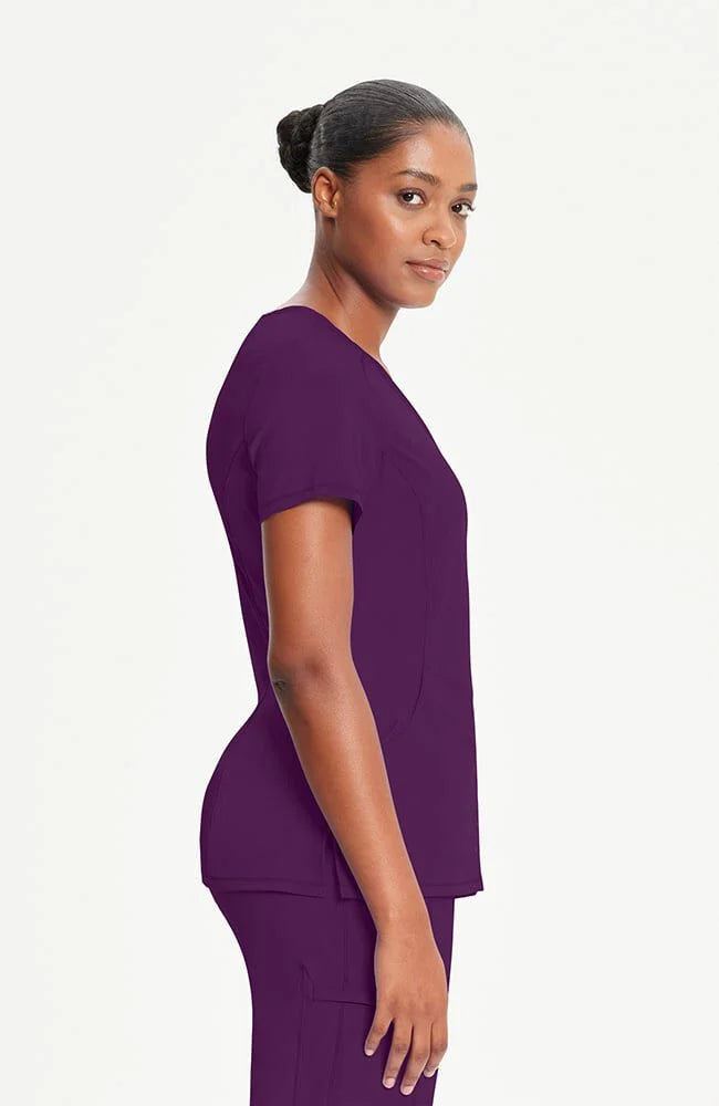 Infinity Women's 4-Pocket Knit Panel Mock Wrap Scrub Top