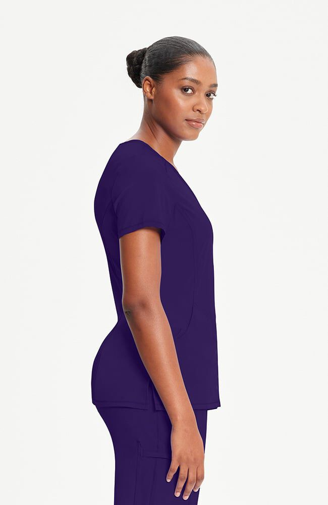 Infinity Women's 4-Pocket Knit Panel Mock Wrap Scrub Top