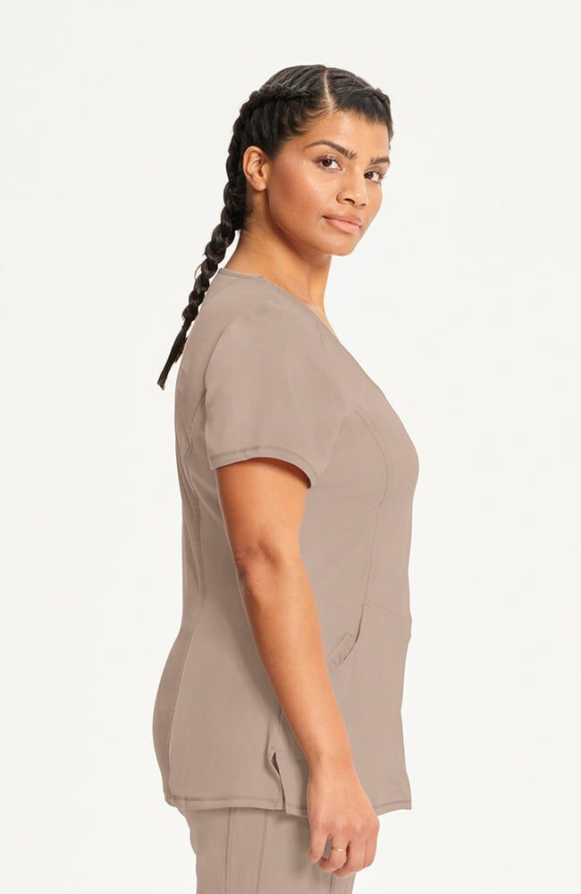 Infinity Women's 4-Pocket Knit Panel Mock Wrap Scrub Top