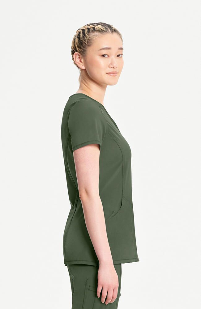 Infinity Women's 4-Pocket Knit Panel Mock Wrap Scrub Top