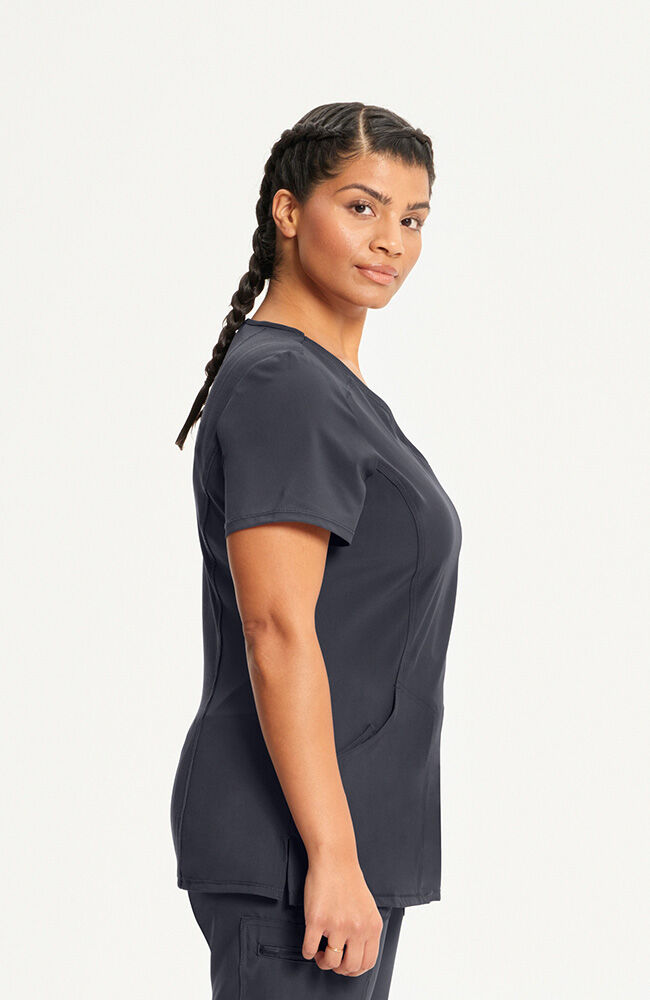 Infinity Women's 4-Pocket Knit Panel Mock Wrap Scrub Top