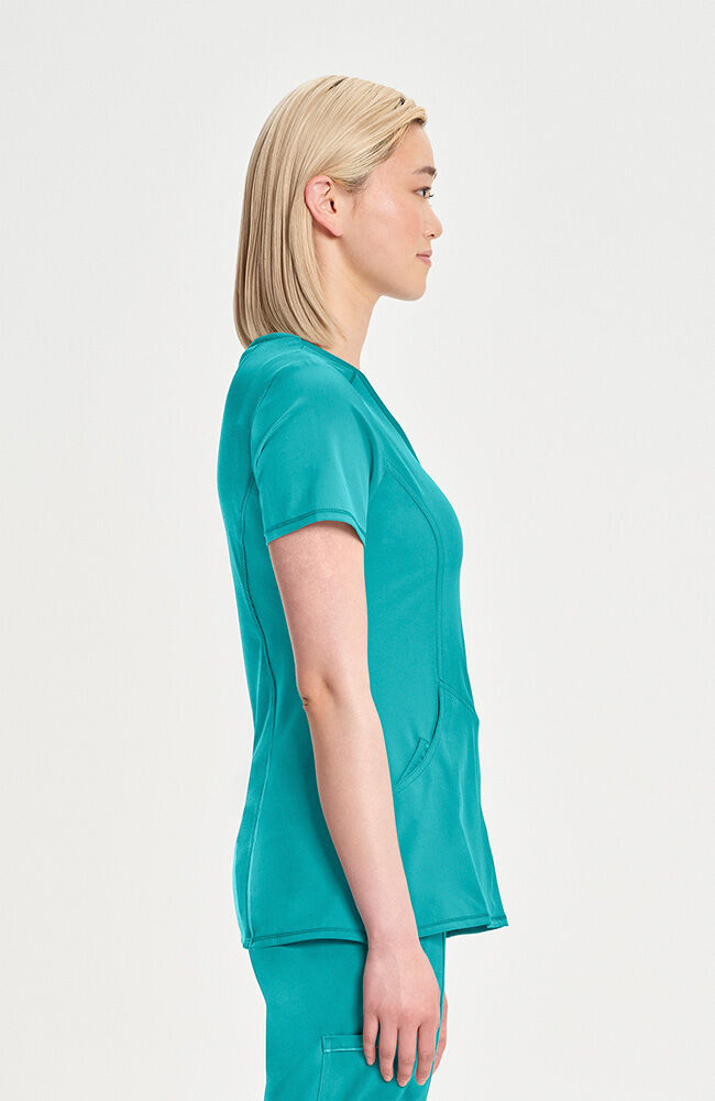 Infinity Women's 4-Pocket Knit Panel Mock Wrap Scrub Top