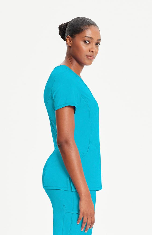 Infinity Women's 4-Pocket Knit Panel Mock Wrap Scrub Top