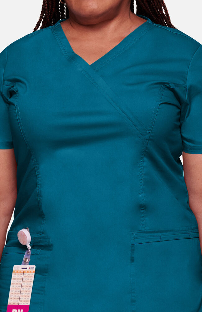 Cherokee Medical WW Core Stretch Women's Mock Wrap Princess Seam Solid Scrub Top
