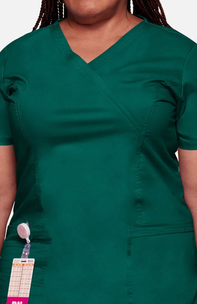 Cherokee Medical WW Core Stretch Women's Mock Wrap Princess Seam Solid Scrub Top