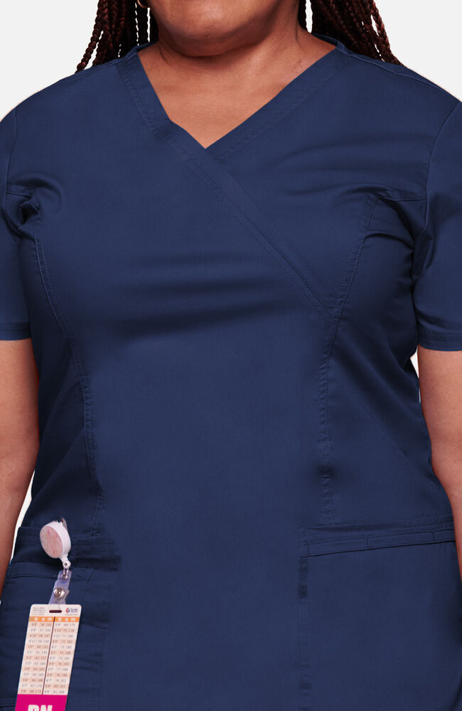 Cherokee Medical WW Core Stretch Women's Mock Wrap Princess Seam Solid Scrub Top