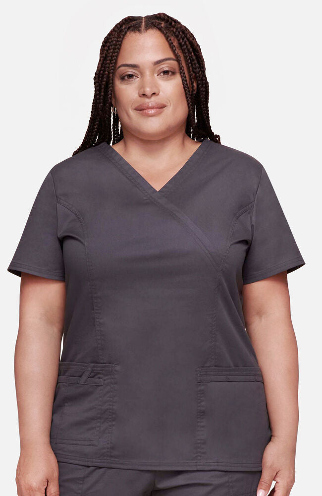 Cherokee Medical WW Core Stretch Women's Mock Wrap Princess Seam Solid Scrub Top