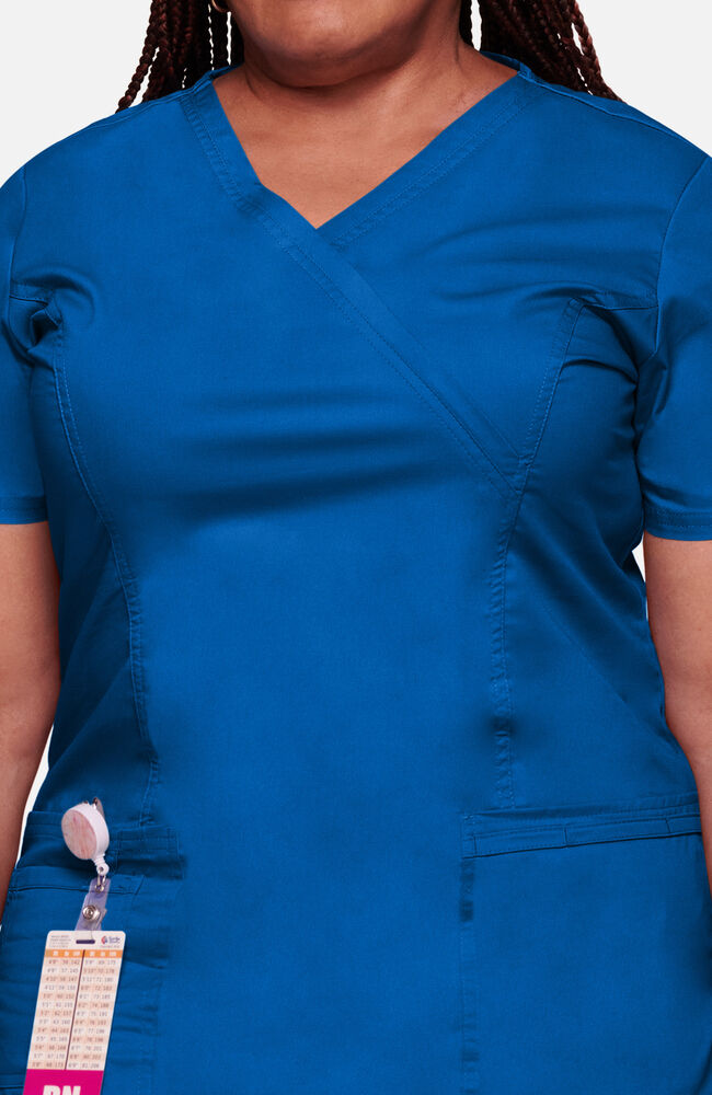 Cherokee Medical WW Core Stretch Women's Mock Wrap Princess Seam Solid Scrub Top