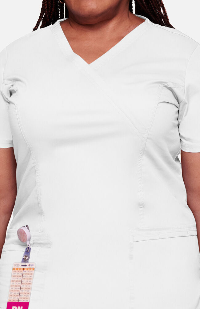 Cherokee Medical WW Core Stretch Women's Mock Wrap Princess Seam Solid Scrub Top