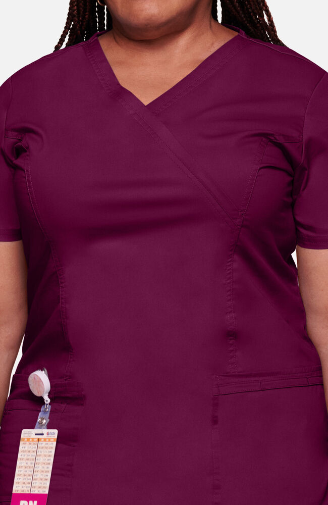Cherokee Medical WW Core Stretch Women's Mock Wrap Princess Seam Solid Scrub Top