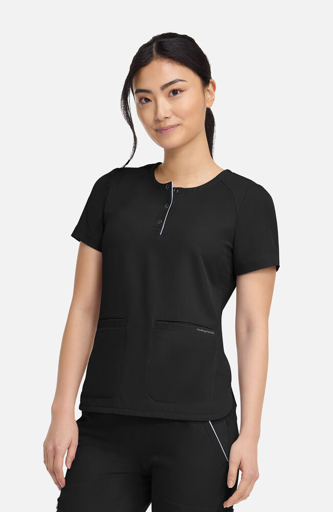 360 by Healing Hands Women's Joy Henley Crew Neck Scrub Top