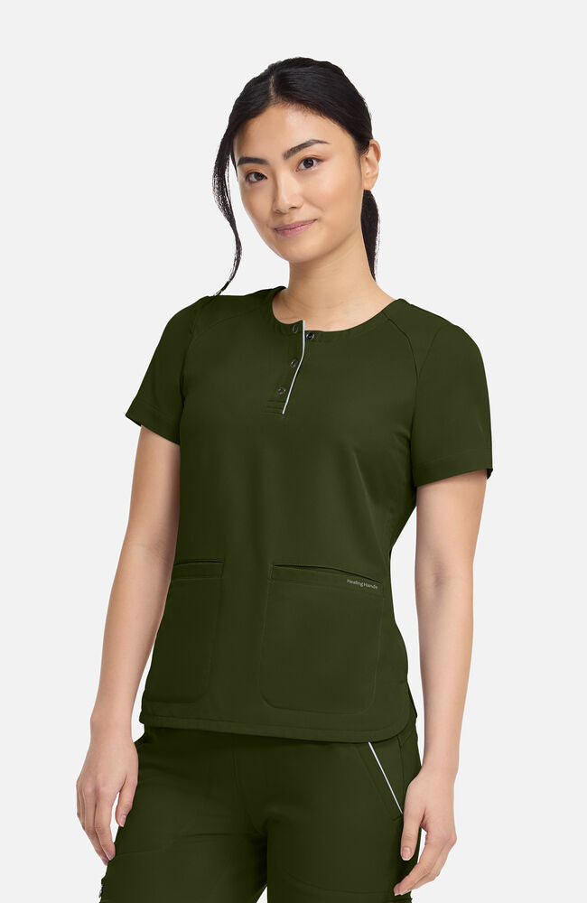 360 by Healing Hands Women's Joy Henley Crew Neck Scrub Top