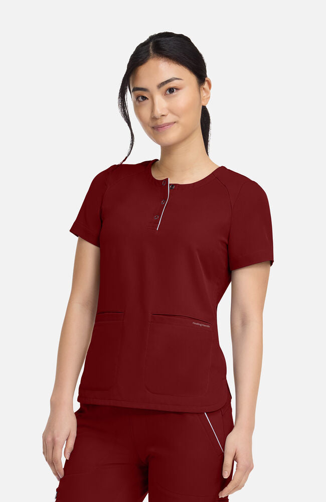 360 by Healing Hands Women's Joy Henley Crew Neck Scrub Top