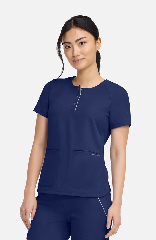 360 by Healing Hands Women's Joy Henley Crew Neck Scrub Top