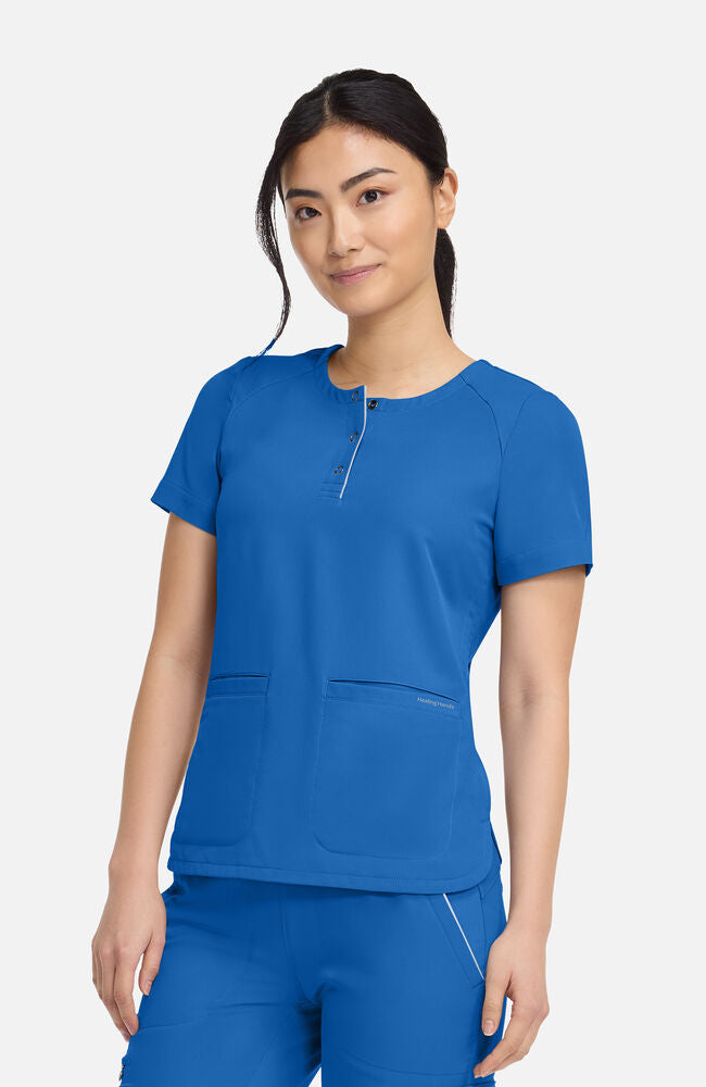 360 by Healing Hands Women's Joy Henley Crew Neck Scrub Top