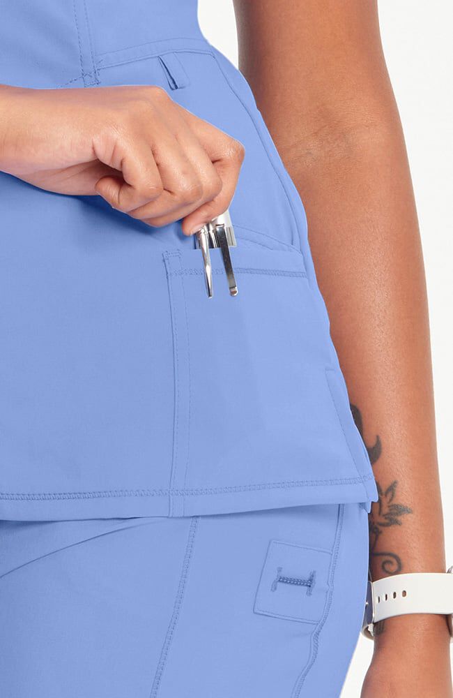 Infinity Women's 4-Pocket Knit Panel Mock Wrap Scrub Top