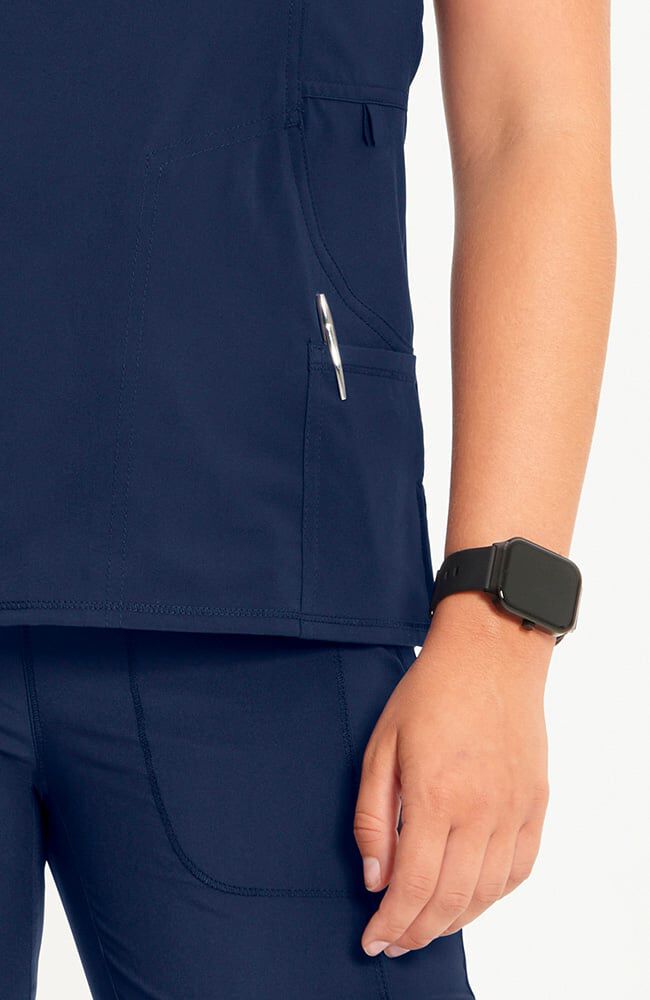 Infinity Women's 4-Pocket Knit Panel Mock Wrap Scrub Top