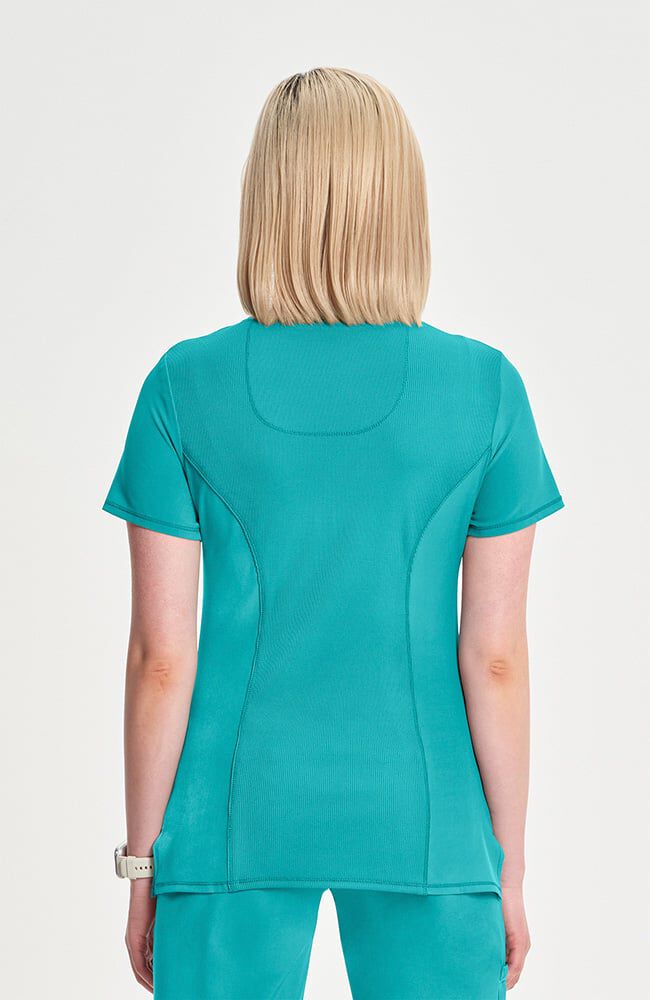 Infinity Women's 4-Pocket Knit Panel Mock Wrap Scrub Top