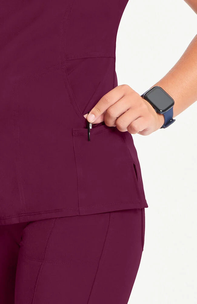 Infinity Women's 4-Pocket Knit Panel Mock Wrap Scrub Top