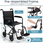 Vive Health-MOB1131BLK Core Transport Wheelchair - Black (1 EA)