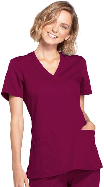 Cherokee Medical WW Originals Women's Mock Wrap Knit Panel Solid Scrub Top