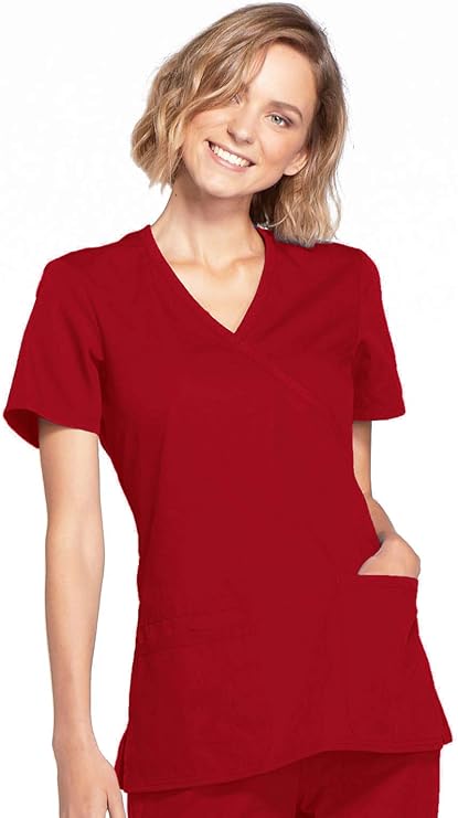 Cherokee Medical WW Originals Women's Mock Wrap Knit Panel Solid Scrub Top