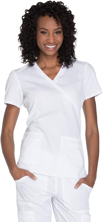 Cherokee Medical WW Originals Women's Mock Wrap Knit Panel Solid Scrub Top