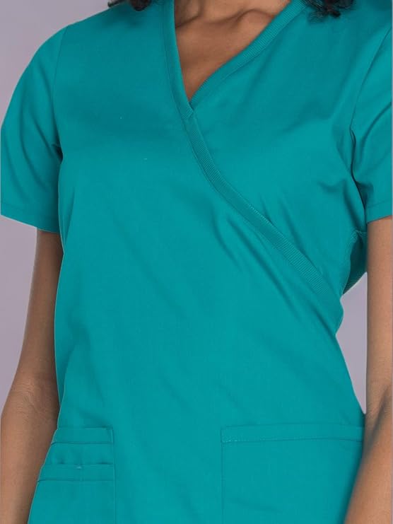 Cherokee Medical WW Originals Women's Mock Wrap Knit Panel Solid Scrub Top