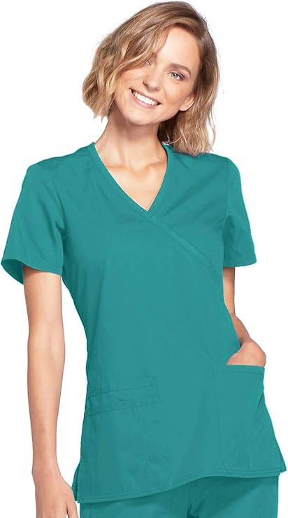 Cherokee Medical WW Originals Women's Mock Wrap Knit Panel Solid Scrub Top
