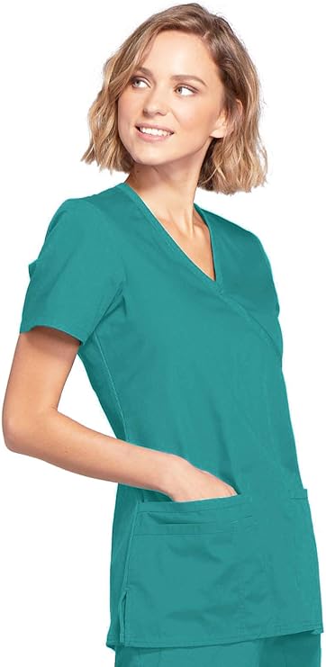 Cherokee Medical WW Originals Women's Mock Wrap Knit Panel Solid Scrub Top