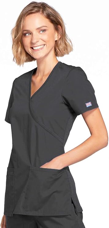 Cherokee Medical WW Originals Women's Mock Wrap Knit Panel Solid Scrub Top