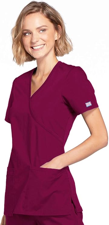 Cherokee Medical WW Originals Women's Mock Wrap Knit Panel Solid Scrub Top