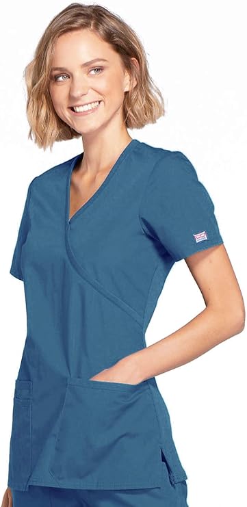 Cherokee Medical WW Originals Women's Mock Wrap Knit Panel Solid Scrub Top