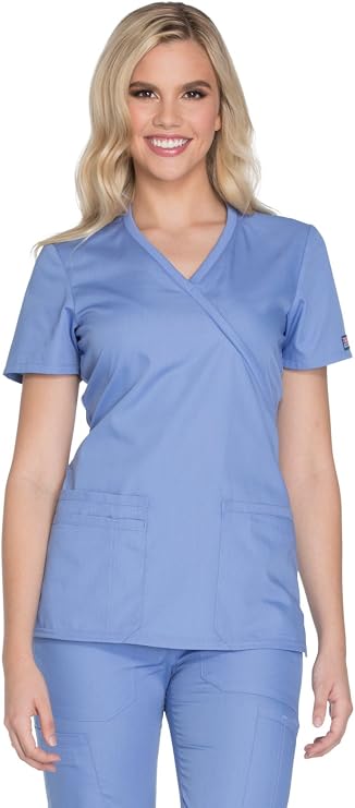 Cherokee Medical WW Originals Women's Mock Wrap Knit Panel Solid Scrub Top