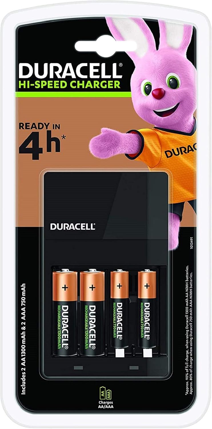 Duracell-CEF14 Ion Speed 4-Hour Battery Charger, With Rechargeable Batteries Included, AA+AAA