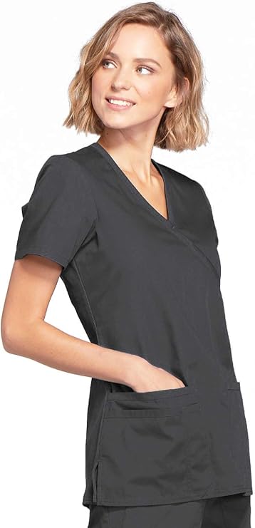 Cherokee Medical WW Originals Women's Mock Wrap Knit Panel Solid Scrub Top