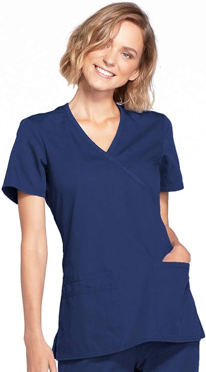 Cherokee Medical WW Originals Women's Mock Wrap Knit Panel Solid Scrub Top