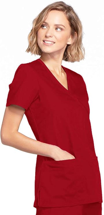 Cherokee Medical WW Originals Women's Mock Wrap Knit Panel Solid Scrub Top