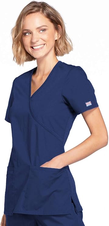 Cherokee Medical WW Originals Women's Mock Wrap Knit Panel Solid Scrub Top