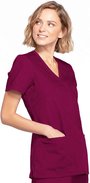 Cherokee Medical WW Originals Women's Mock Wrap Knit Panel Solid Scrub Top