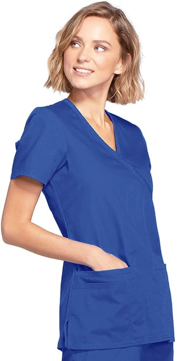 Cherokee Medical WW Originals Women's Mock Wrap Knit Panel Solid Scrub Top