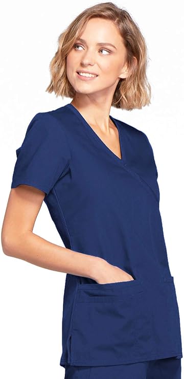 Cherokee Medical WW Originals Women's Mock Wrap Knit Panel Solid Scrub Top