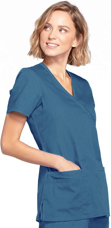 Cherokee Medical WW Originals Women's Mock Wrap Knit Panel Solid Scrub Top