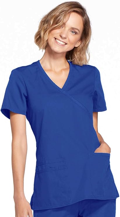 Cherokee Medical WW Originals Women's Mock Wrap Knit Panel Solid Scrub Top
