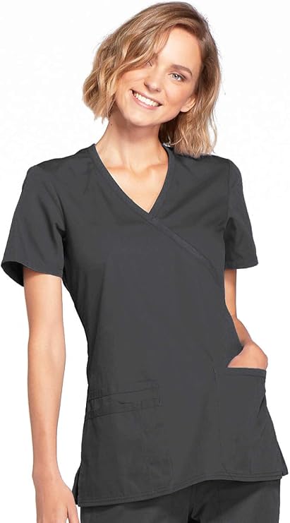 Cherokee Medical WW Originals Women's Mock Wrap Knit Panel Solid Scrub Top