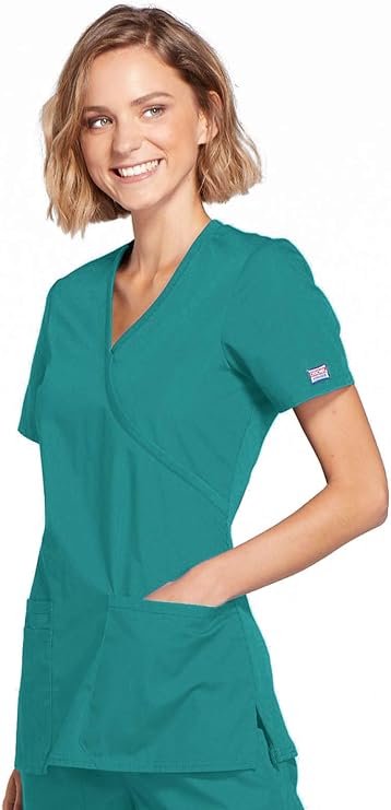 Cherokee Medical WW Originals Women's Mock Wrap Knit Panel Solid Scrub Top