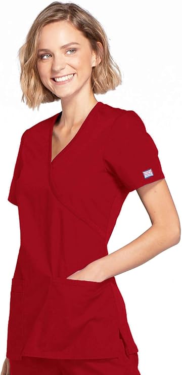 Cherokee Medical WW Originals Women's Mock Wrap Knit Panel Solid Scrub Top