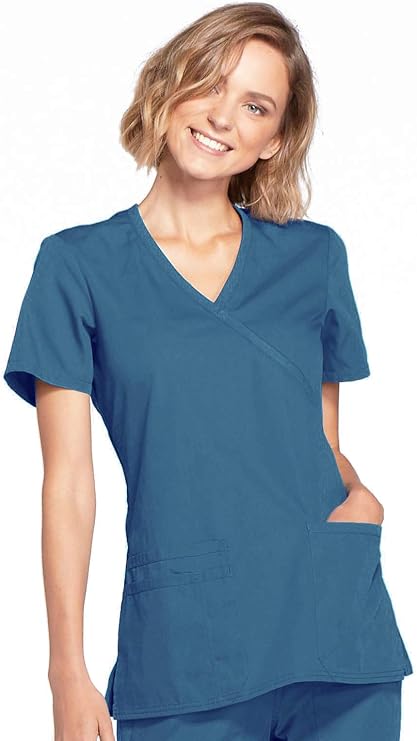 Cherokee Medical WW Originals Women's Mock Wrap Knit Panel Solid Scrub Top