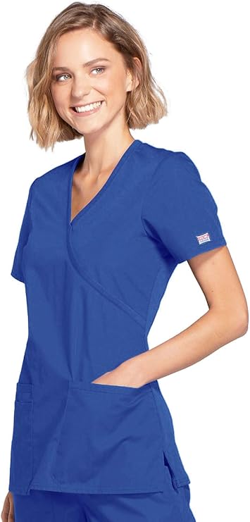Cherokee Medical WW Originals Women's Mock Wrap Knit Panel Solid Scrub Top